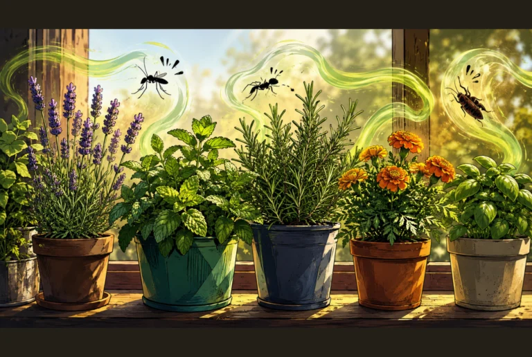 Plantas aromáticas como lavanda, hortelã e alecrim em vasos afastando mosquito, formiga e barata naturalmente